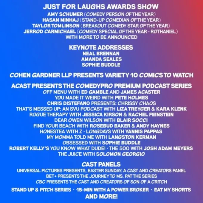 Amy Schumer, Taylor Tomlinson, & Jerrod Carmichael Win Big At Just For Laughs Festival